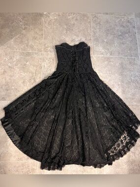 Burleska Black Lace Gothic Corset Dress High Low Train - UK Size 26 (4-6 US)